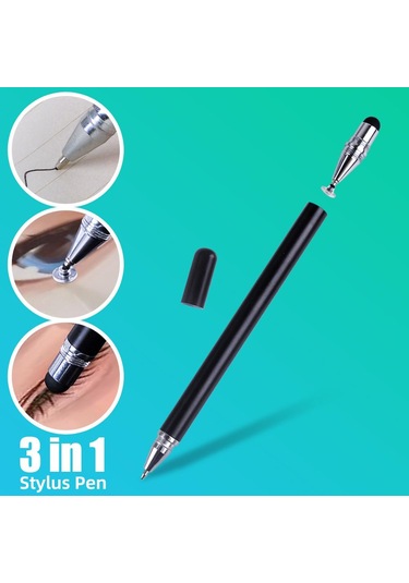 Fonken 3 In 1 Evrensel Android iPhone Tablet Uyumlu Dokunmatik Kalem Siyah