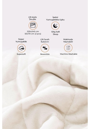 Evlen Home Kapitone Kadife Yatak Örtüsü Seti Çift Kişilik Supersoft 3 Parça Yumuşak Elyaf Dolgulu Krem Krem
