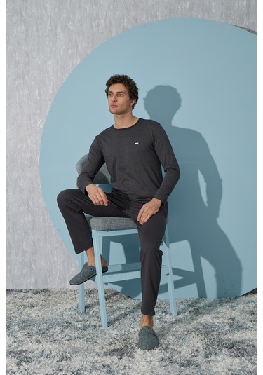 Erkek Uzun Kol Puanlı Antrasit Pijama Takımı C9t4n2o1 001