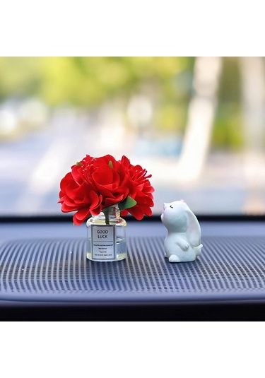 Sevimli Gül Vazo Tavşan Araba Iç Dekorasyon Süslemeleri Otomobil Merkezi Red 1 Piece Set