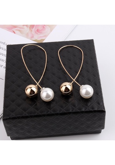 Mizaç Çift Taraflı Uzun Küpeler Kadın Sevimli Metal Minimalist El Yapımı İnci Küpeler Altın