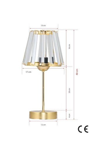 Kristal Cam Başlıklı Metal Ayaklı Gold Abajur Yatak Odası Gece Lambası Oturma Odası Aydınlatma Gold
