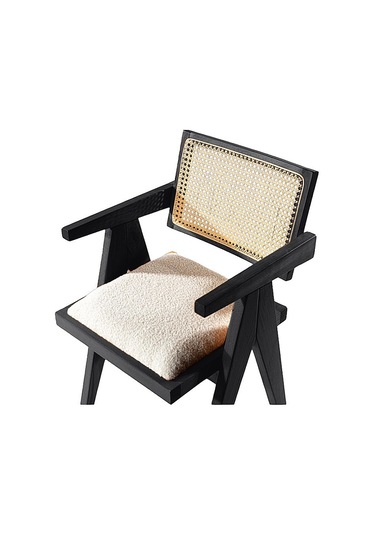 Luna Pergel Hazeranlı Model Hasırlı Natural Ahşap Sandalye Siyah - Beyaz