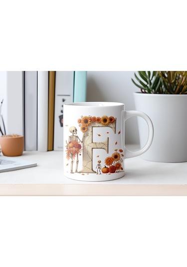 F Harfi Pembe Kareli Kalpli Göz Emojili Kupa Bardak Eğlenceli Kareli Tasarım Kahve Çay Kupası Beyaz