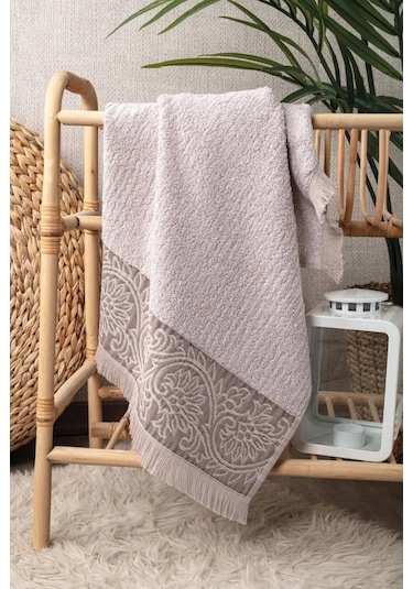 Bambu Kabartma Bordürlü El Havlusu - Lila Lila