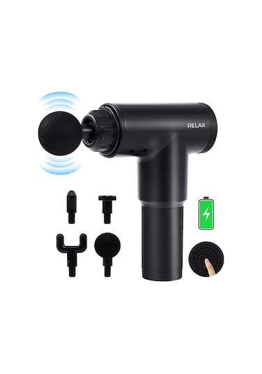 Relax 4 Başlıklı Titreşimli Sporcu Şarjlı Masaj Tabancası - Siyah