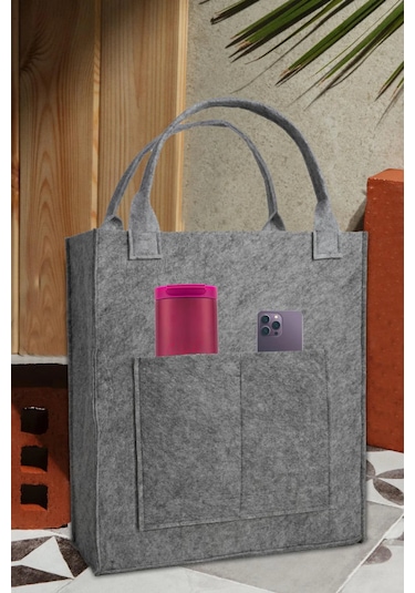 Yunusoğlu Home Çok Amaçlı Keçe Omuz ve El Askılı Anne Bebek Bakım Çantası Gri