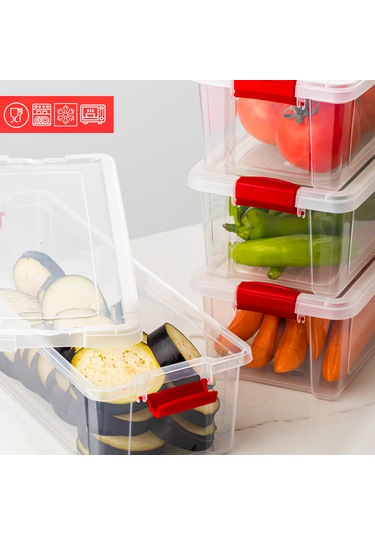 Porsima 456-4 4 Lü 3,4 Lt Kilitli Kapaklı Yiyecek Erzak Saklama Kabı Seti - Buzdolabı Düzenleyici Organizeri Şeffaf