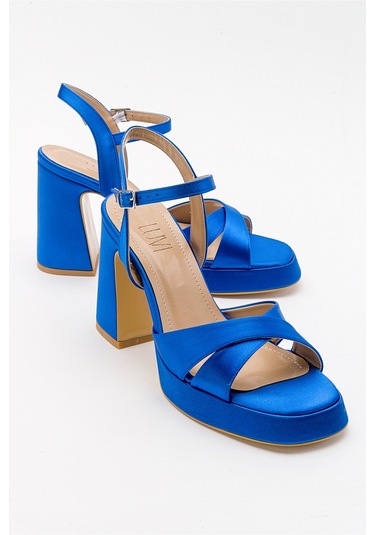 Luvishoes Lello Sax Mavi Saten Kadın Topuklu Ayakkabı Saks Mavi
