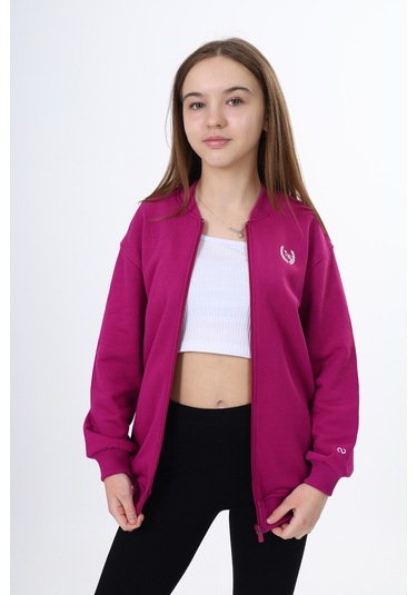 Toontoy Kız Çocuk Kolej Yaka Fermuarlı Cepli Düşük Omuz Baskılı Örme Hırka - 2 İplik Şardonlu Mürdüm Toontoy Kız Çocuk Kolej Yaka Fermuarlı Cepli Düşük Omuz Baskılı Örme Hırka - 2 İplik Şardonlu Mürdüm