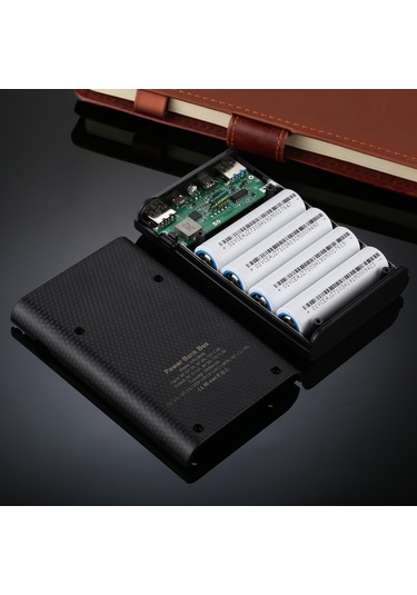 Jeemson 18650 Pil Girişli Pil Dahil Değil Usb Çift Çıkışlı, Ekranlı Ve İki Yönlü Hızlı Şarj Desteği Taşınabilir Power Bank Kutusu - Siyah Siyah