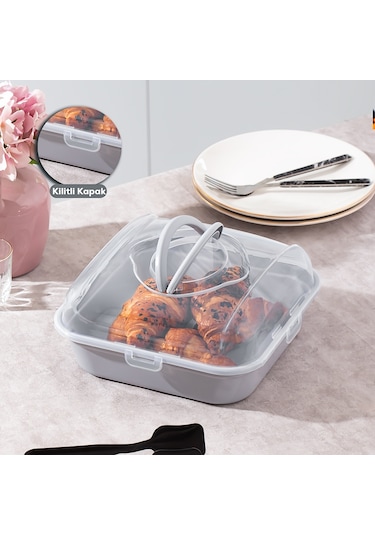 Porsima 1094 Soft Kilitli Taşıma Çantalı Pasta Kek Börek Kabı Gri