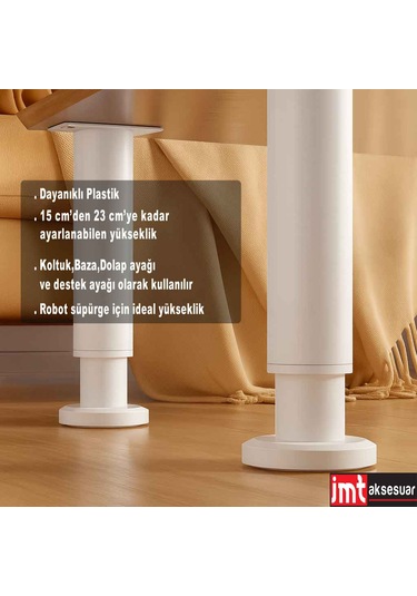 5 23 Cm Ayarlanabilir Siyah Destek Ayağı Mobilya Kanepe Baza Koltuk Dolap Ayağı Beyaz