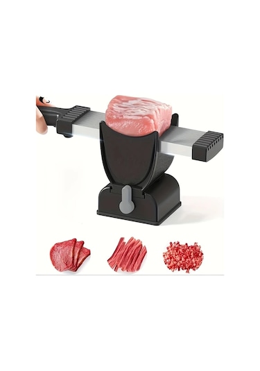 Honeybeeshop Paslanmaz Çelik Manuel Et Sebze Kesici Siyah Ayarlanabilir Vantuzlu Hızlı Dilimleyici Pürüzsüz Kesim Çok Fonksiyonlu Mutfak Aracı Siyah