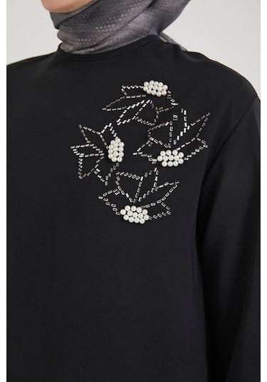 Armine Trend Kolları Düğmeli Taş Desenli Tunik-siyah 25yt443 Siyah