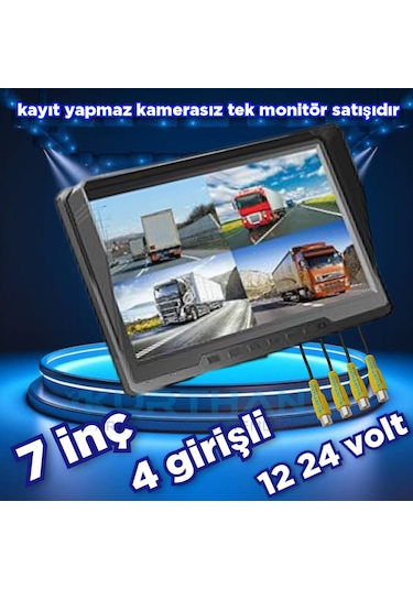 Kayıtsız 4 Kanallı 7 İnç Monitör 12 24 Volt Kamerasız