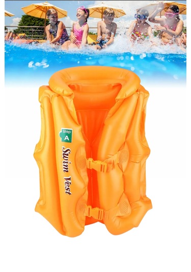 3-7 Yaş Çocuklar İçin Şişme Havuz Ve Deniz Can Yeleği, Yüzme Öğr Turuncu