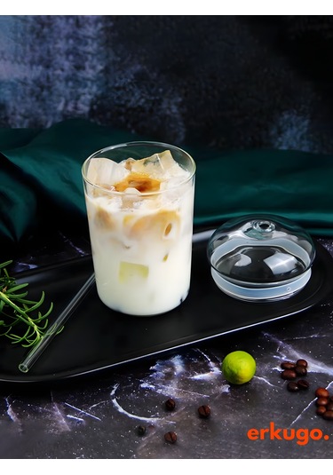 Borosilikat Sunum Bardağı, Kapaklı Pipetli Bardak, Kahve Bardağı, Isı Dayanıklı Bardak 500 Ml Companna