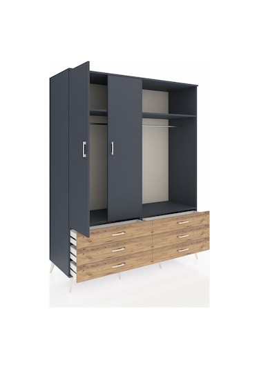 Kronos Gardrop 4 Raflı 6 Çekmeceli 2 Askılı 176x59x221 Antrasit-antrasit/çam Antrasit/çam Kronos Gardrop 4 Raflı 6 Çekmeceli 2 Askılı 176x59x221 Antrasit-antrasit/çam Antrasit/çam