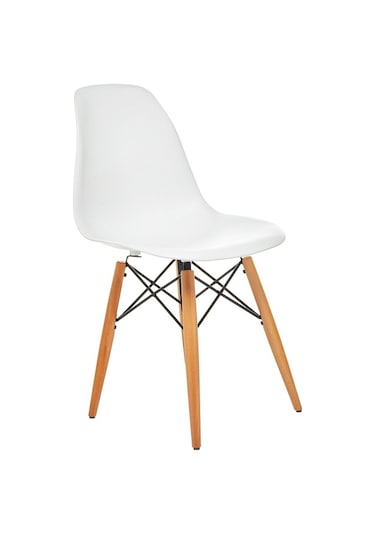 Seduna Beyaz Eames Sandalye | Natural Ahşap Ayaklı | 4 Adet-Beyaz