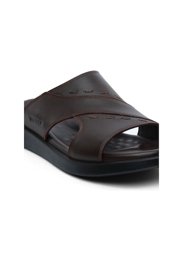 64689 Kahverengi Erkek Hakiki Deri Erkek Terlik Kahverengi