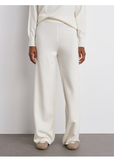 Dilvin 70163 Beli Lastikli Yünlü Triko Pantolon-ekru Ekru