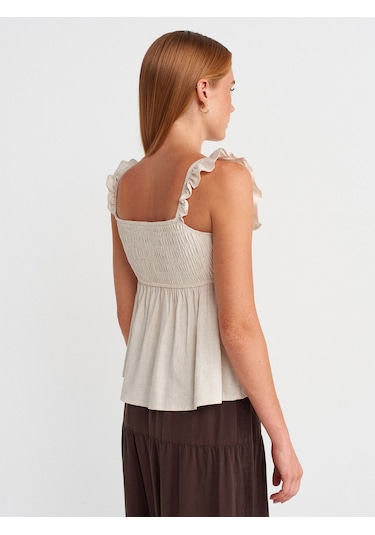 Dilvin 50873 Fırfırlı Bluz-bej Bej