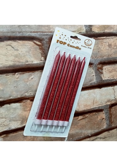 Red Bırthday Candle Vıp Uzun Parlak Metalik Simli Kırmızı Pasta Mumu 6 Adet Kırmızı Doğum Günü Mumu
