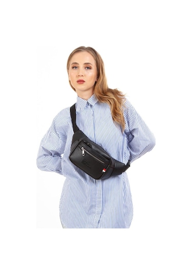Unisex Çapraz Askılı Siyah Bel Ve Omuz Çantası Siyah