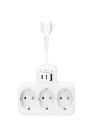 3680w 3.4a 2xusb 1xtype-c Alman Akım Korumalı Saf Bakır 3 Lü Priz