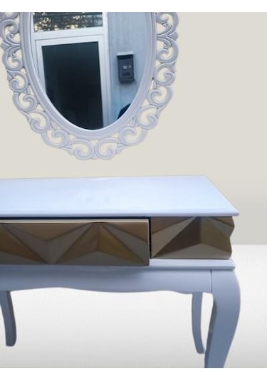 Dresuar Piramit Model 90520 Kayın Lükens Ayak Nakış Ayna Piramit Tabla Gold Beyaz