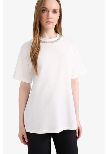 DeFacto Regular Fit Bisiklet Yaka Kısa Kollu Tunik F1801AX25SMER85 DeFacto Regular Fit Bisiklet Yaka Kısa Kollu Tunik F1801AX25SMER85