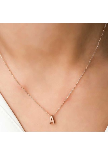 925 Ayar Gümüş Rose 3 Boyutlu A Harf Kadın Gümüş Kolye