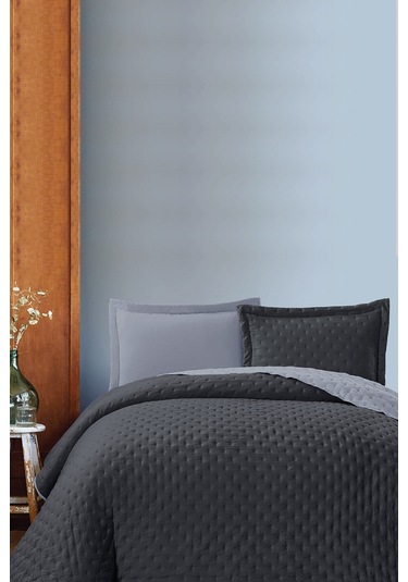 Varol Kapitoneli Çift Taraflı Yatak Örtüsü 240x260 Cm Antrasit Antrasit