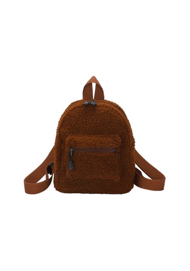 Vintage Kuzu Yünü Düz Renk Sırt Çantası Kadın Sonbahar Kış Mini Sırt Çantası Light Brown Açık Kahverengi