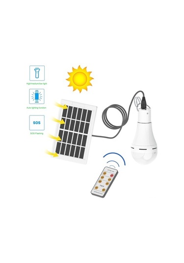 Pazly 9w Güneş Enerjili Led Ampul, 5 Mod, Uzaktan Kumandalı, 6000-6500k Beyaz, Kamp & Acil Durum