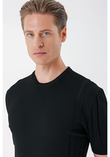 Efor Slim Fit Bisiklet Yaka Kısa Kol Siyah Triko Tr 869 Siyah
