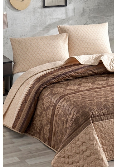Enlora Home Kapitone Yatak Örtüsü Seti Çift Kişilik Creative Kahve Kahverengi