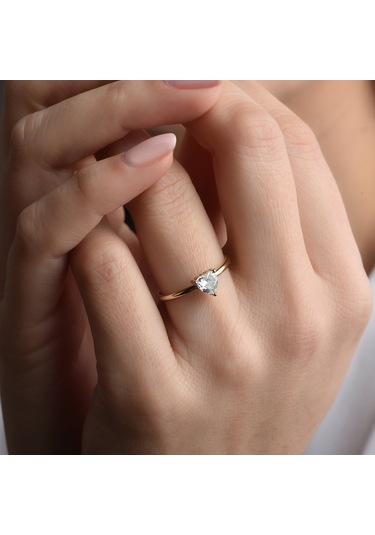 14 Ayar Altın Kaplama Kalp Beyaz Taşlı Yüzük - Rs00109 Altın