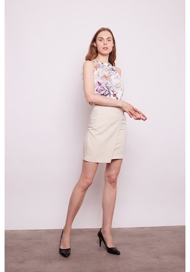 Yüksek Bel Anvelop Kruvaze Pamuklu Likralı Kumaş Kalem Ofis Etek- (544112306)