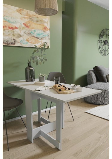 Roma Pratik Katlanır Masa Mutfak Masası Yemek Masası beyaz