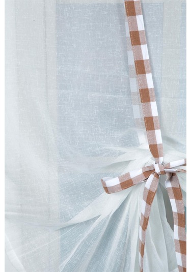 Naturel Potlu Ekose Tül Perde Retro Kahve Rengi