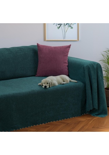 Jakarlı Şönil Koltuk Örtüsü Çekyat Örtüsü Koltuk Şalı 175x300 Kaymaz Zümrüt Zümrüt