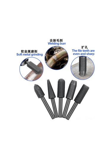 Fosenze 6mm Çaplı 5'li Dönen Çelik Freze Seti - Yumuşak Metal Taşlama, Tırnak Kaldırma Ve Delik Genişletme - Pe Poşetli