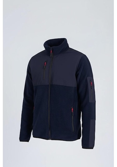 Vatan Tekstil Slim Fit Erkek Tam Fermuarlı Dik Yaka 4 Cepli Polar Softshell Garnili Lacivert