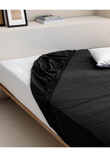 Manon Tek Kişilik Plus %100 Pamuk Ranforce Lastikli Çarşaf - Siyah Siyah