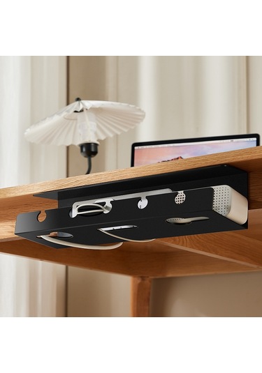 Sones Masa Altı Kablo Düzenleyici Deliksiz Ev Bilgisayar Masası Altı Güç Kablosu Fişi Depolama Rafı Siyah