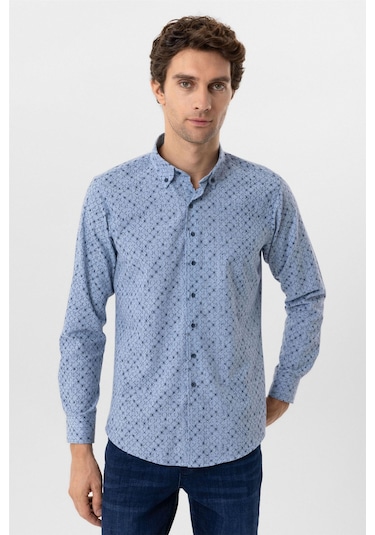 suvari mavi slim fit duz dugmeli yaka gomlek 34234 mavi 81798508