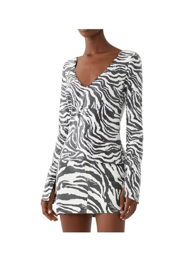 Rotate Zebra Desenli Pullu Uzun Kollu Tişört Beyaz