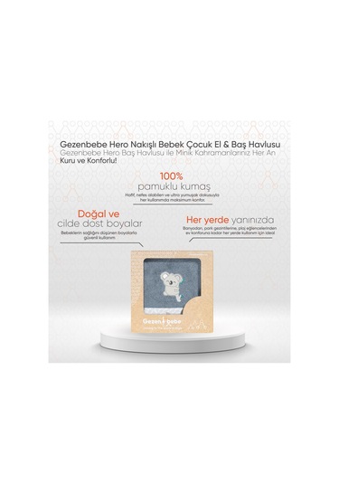 Gezenbebe Hero Nakışlı Bebek Çocuk El Ve Baş Havlusu 50x90 Mavi